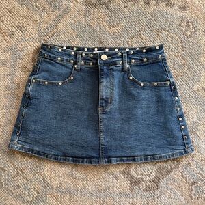 Fashion Nova Hard To Forget Studded Denim Mini Skort - Medium Wash SZ Small